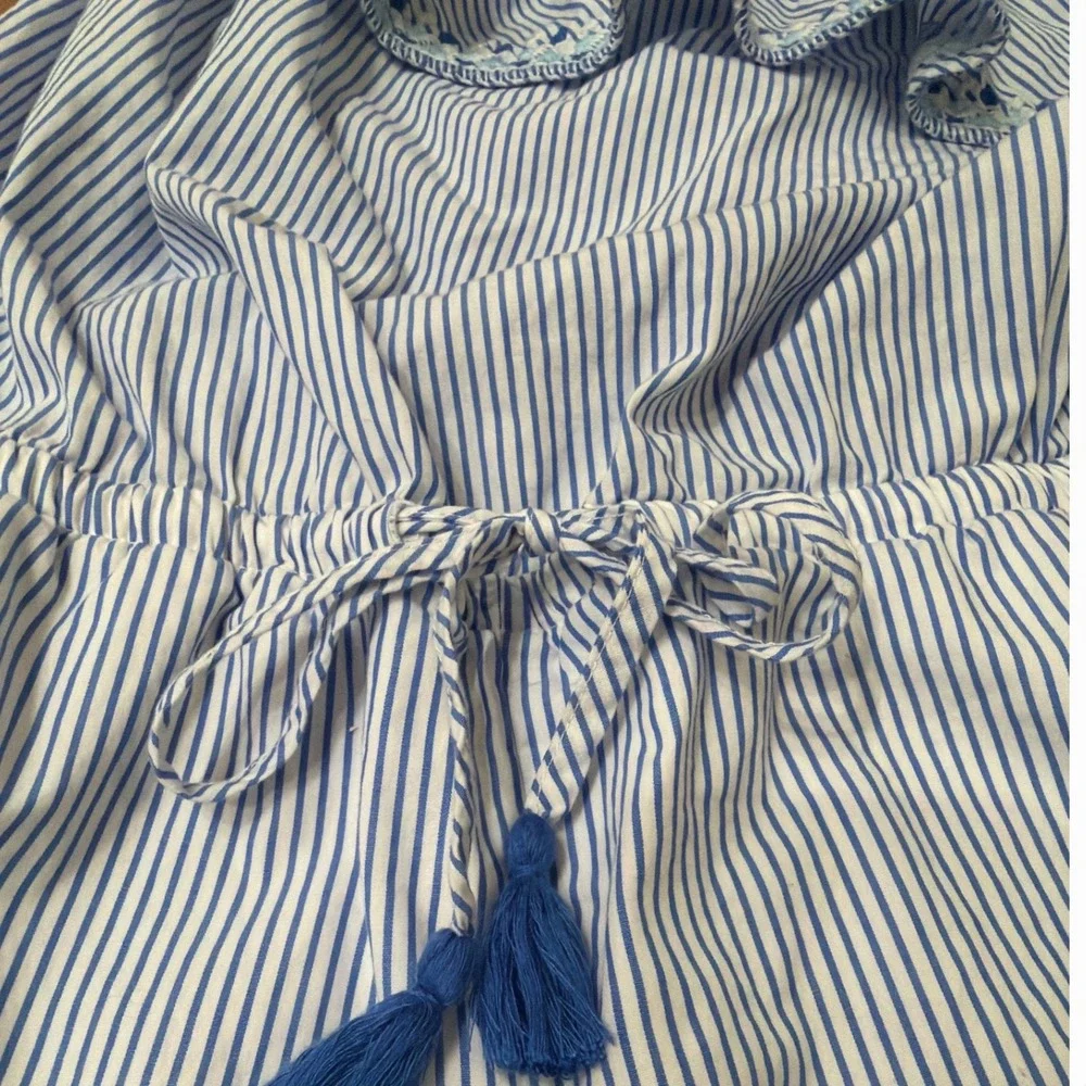 Vineyard Vines Women Small Blue White Seersucker Off‎ Shoulder Ruffle Romper
